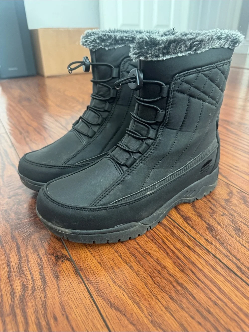 Black Faux-Fur Trim Winter Boots